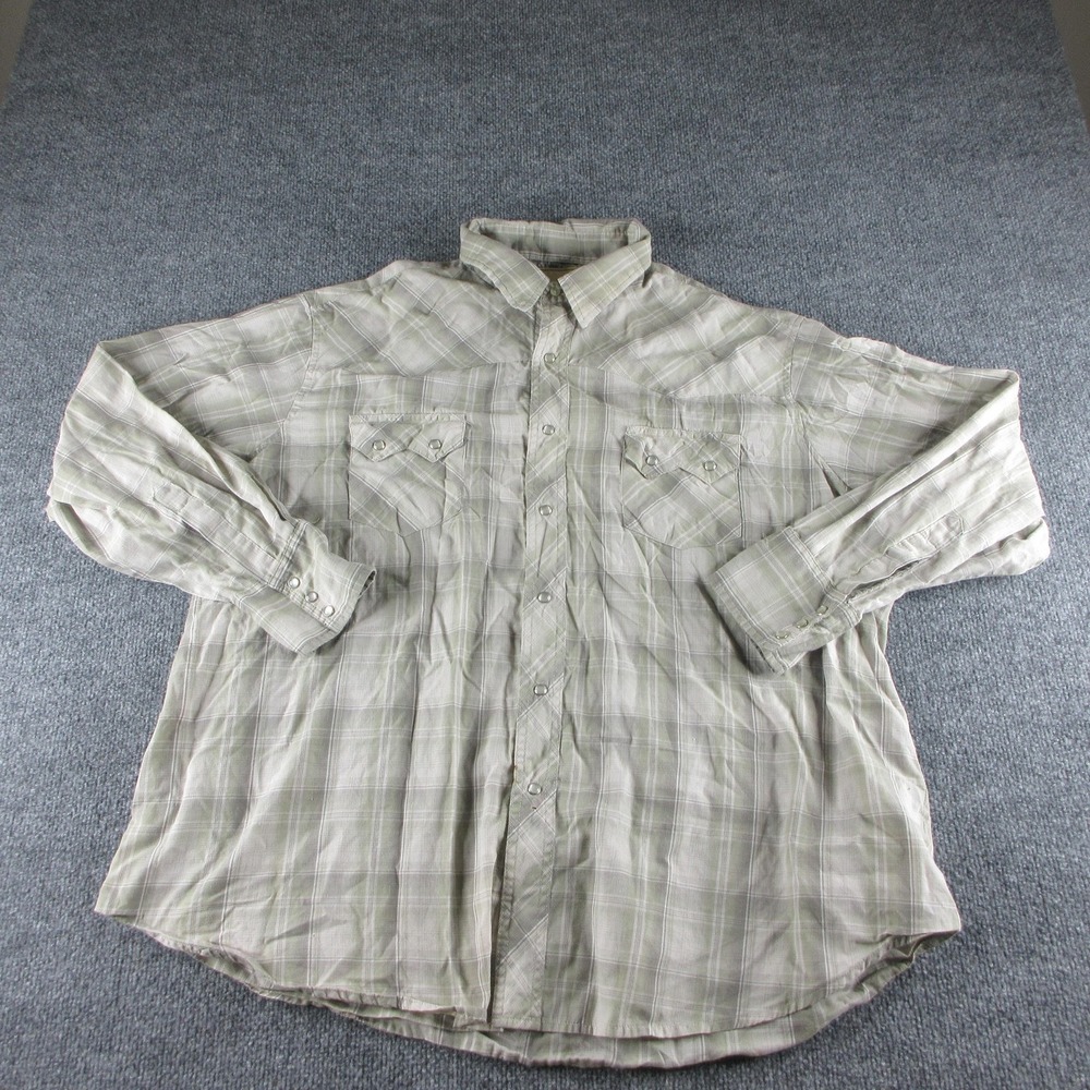 Wrangler Shirt Mens 2XL Beige Plaid Long Sleeve Pearl Snap‎ Western Rodeo Casual